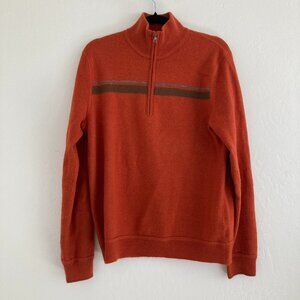 Banana Republic 100% Wool Orange Sweater 1/4 Zip Mock Neck Preppy Mens Small